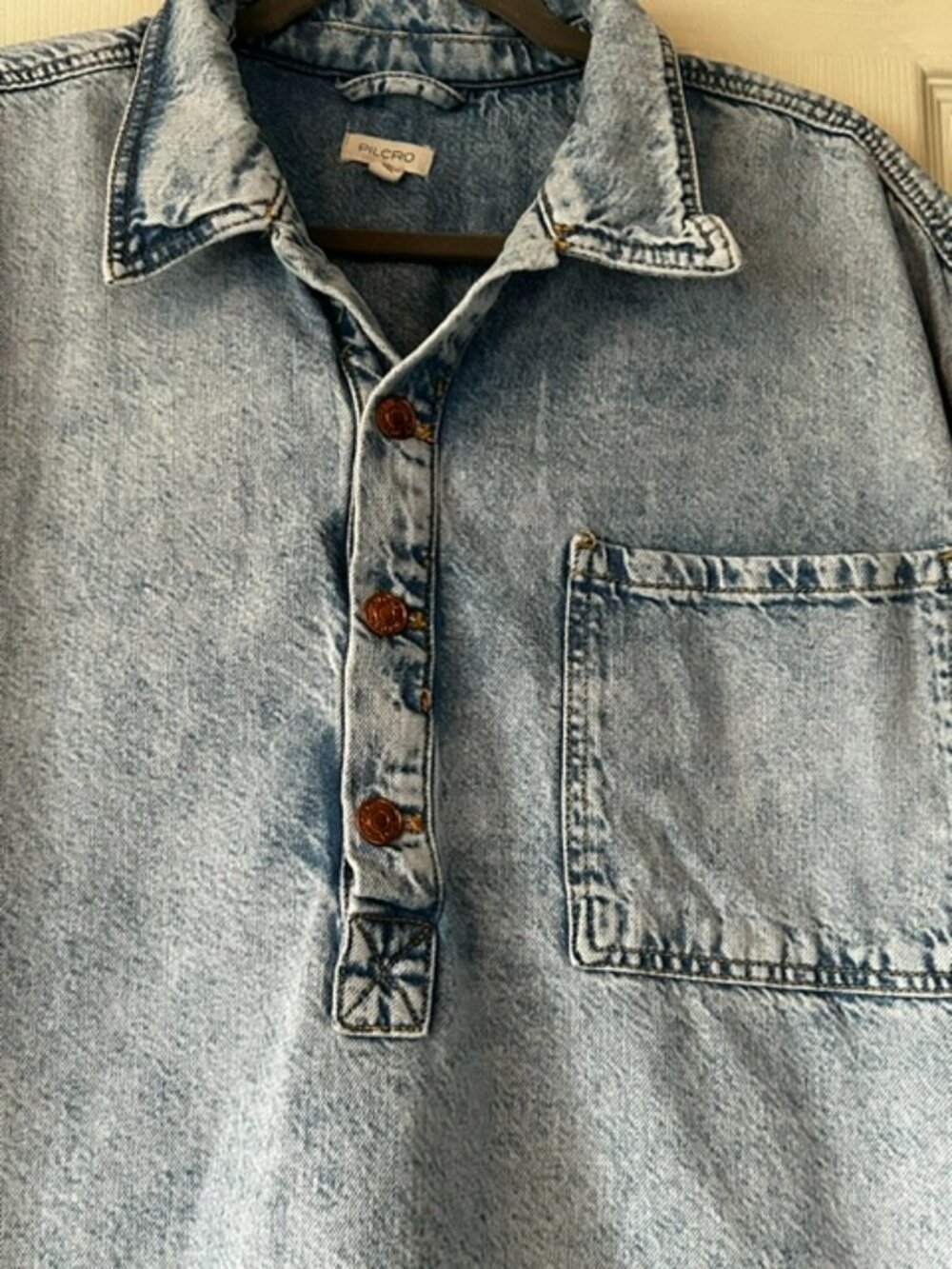 Preowned Pilcro Regenerative Cotton Denim Popover Shirt - Large - Picture 6 of 7